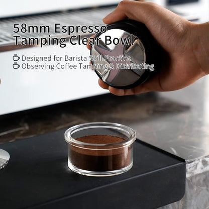 58mm Espresso Tamping Clear Bowl Gravity Distributor Stand Espresso Tamper Holder Stand Seal for Observating Coffee Tamping and Distributing Barista Tool