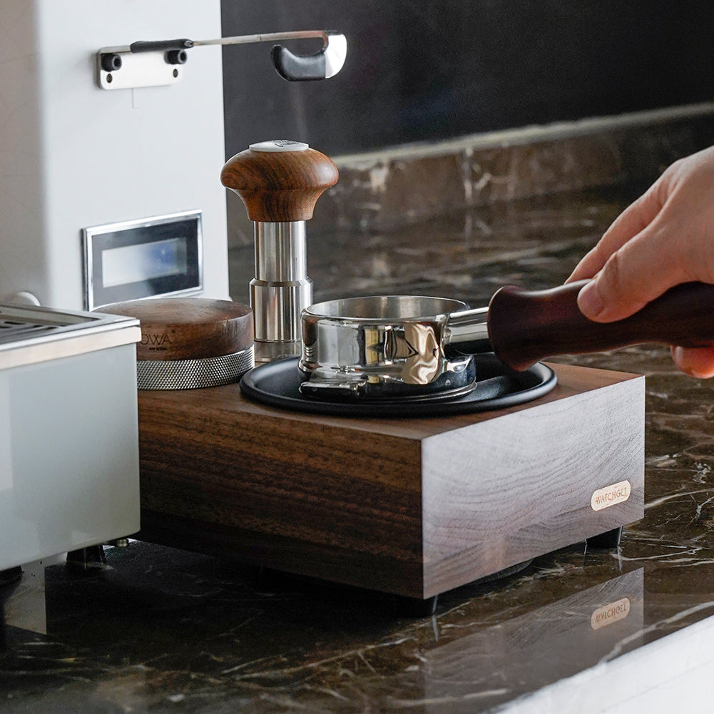 watchget Knock Box Wooden Knock Box with tamper station Espresso tamping station,Coffee Organizer Box Fit for Storage 51/54/58MM Tamper, Distributor Coffee Dump Bin Wood Espresso Accessories