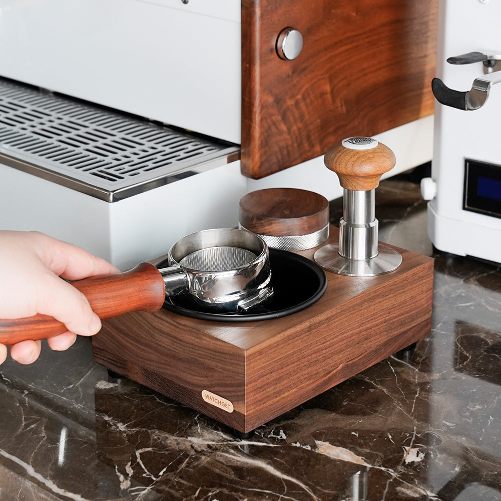 watchget Knock Box Wooden Knock Box with tamper station Espresso tamping station,Coffee Organizer Box Fit for Storage 51/54/58MM Tamper, Distributor Coffee Dump Bin Wood Espresso Accessories