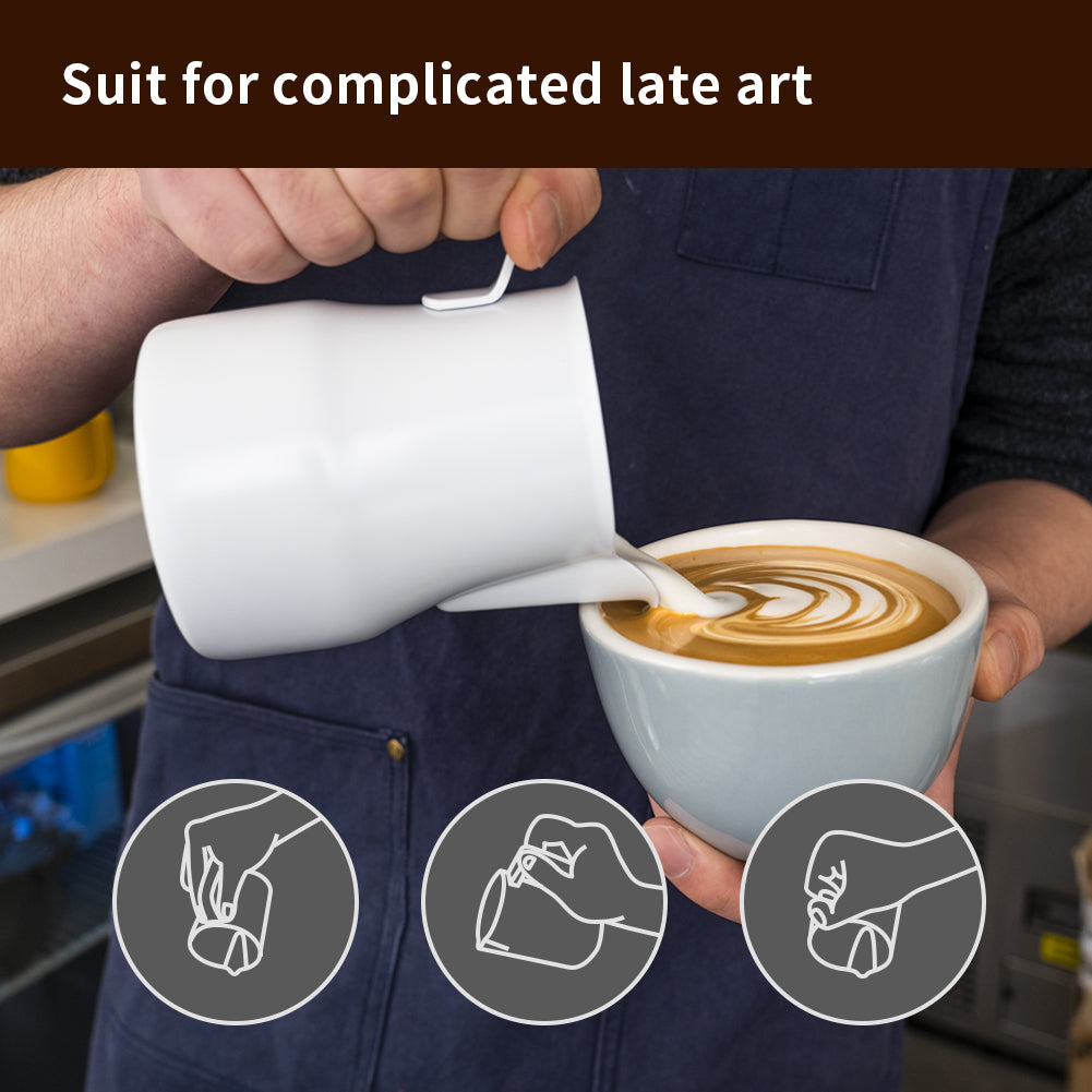 watchget Milk Frothing Pitcher 15oz/450ml Stainless Steel Frothing Pitcher Espresso Steaming Pitcher Milk Frother Cup Cappuccino Latte Art Coffee Machine Accessories Milk Jug, White