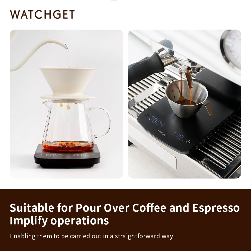 watchget Coffee Scale with Timer, 2200g/0.1g Accurate Espresso and Pour Over Coffee Digital Scale with Auto Timer, Portable Kitchen Scale, Black