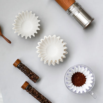 watchget 1-2Cup Coffee Wave Paper Filter 50 Count Disposable Basket Coffee Filter Paper Compatible with Kalita Wave Dripper 155 Series, Single Serve Coffee Pot, Pour Over and Drip Coffee Makers