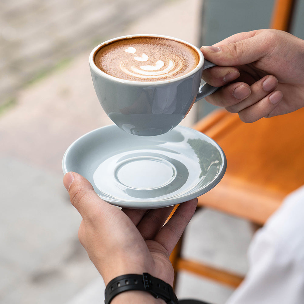 watchget Porcelain Latte Cup and Saucer - 9.5oz Ceramic Latte Art Mug for Cappuccino, Tea, Latte, Cafe Mocha