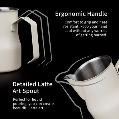 watchget Milk Frothing Pitcher 15oz/450ml Stainless Steel Frothing Pitcher Espresso Steaming Pitcher Milk Frother Cup Cappuccino Latte Art Coffee Machine Accessories Milk Jug, White