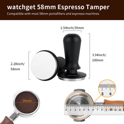watchget 58mm Espresso Coffee Tamper 30lbs Double Spring Loaded Tamper Barista Calibrated Coffee Tamper Fits 58mm Portafilter Espresso Machine Anodized Aluminum Handle and Stainless Steel Flat Base