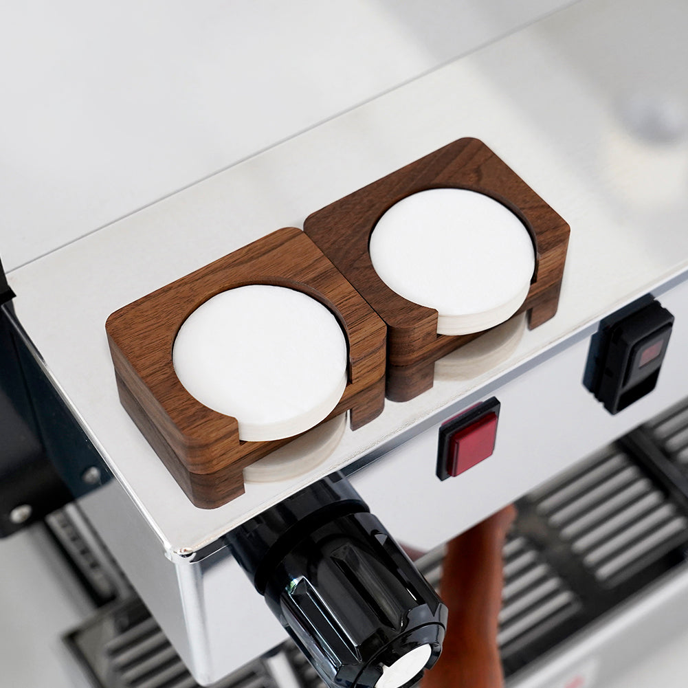 watchget Espresso Paper Filter Holder Update Coffee Filter Storage Container Coffee Filter Dispenser Compatible with Areopress (51-63mm) Round Disposable Puck Screen Paper Filters, Wood