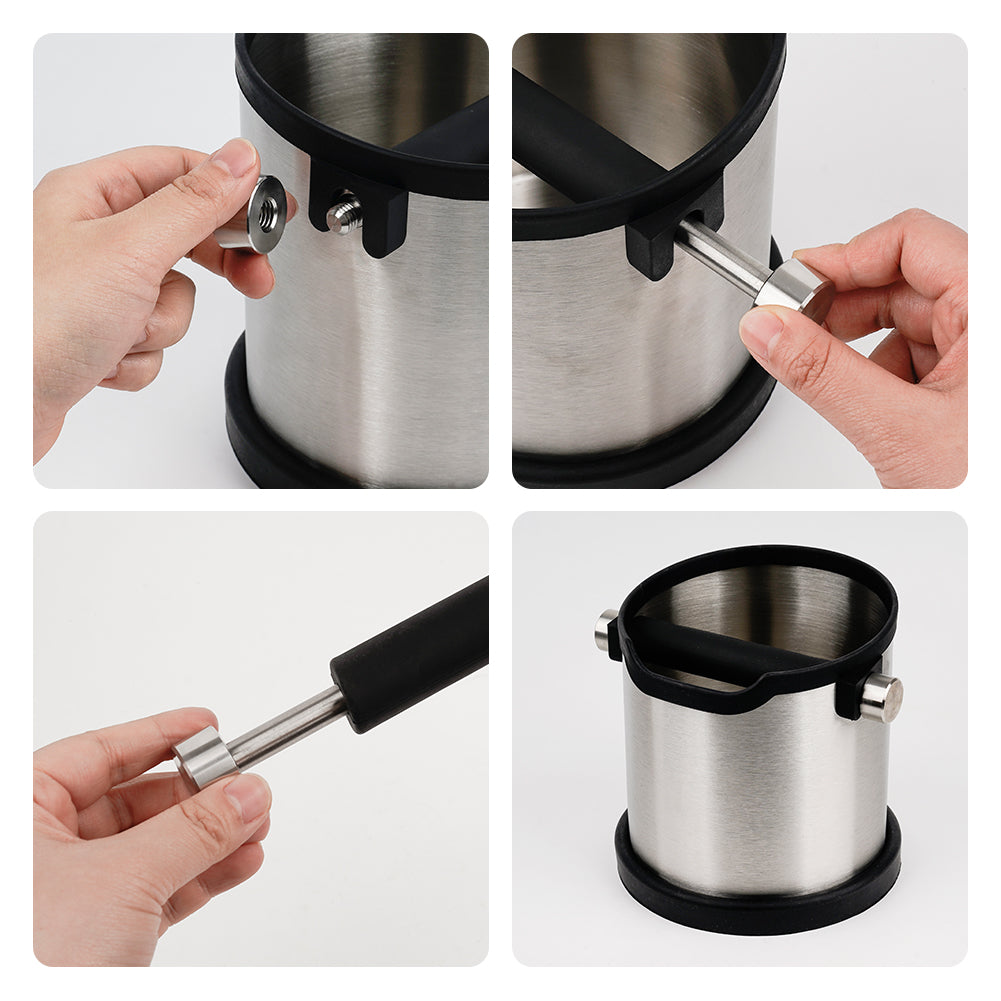 watchget Espresso Knock Box Stainless Steel Coffee Knock Box Large Capacity Non-slip Base Coffee Grounds Container Barista Tools Espresso Machine Accessories, Black