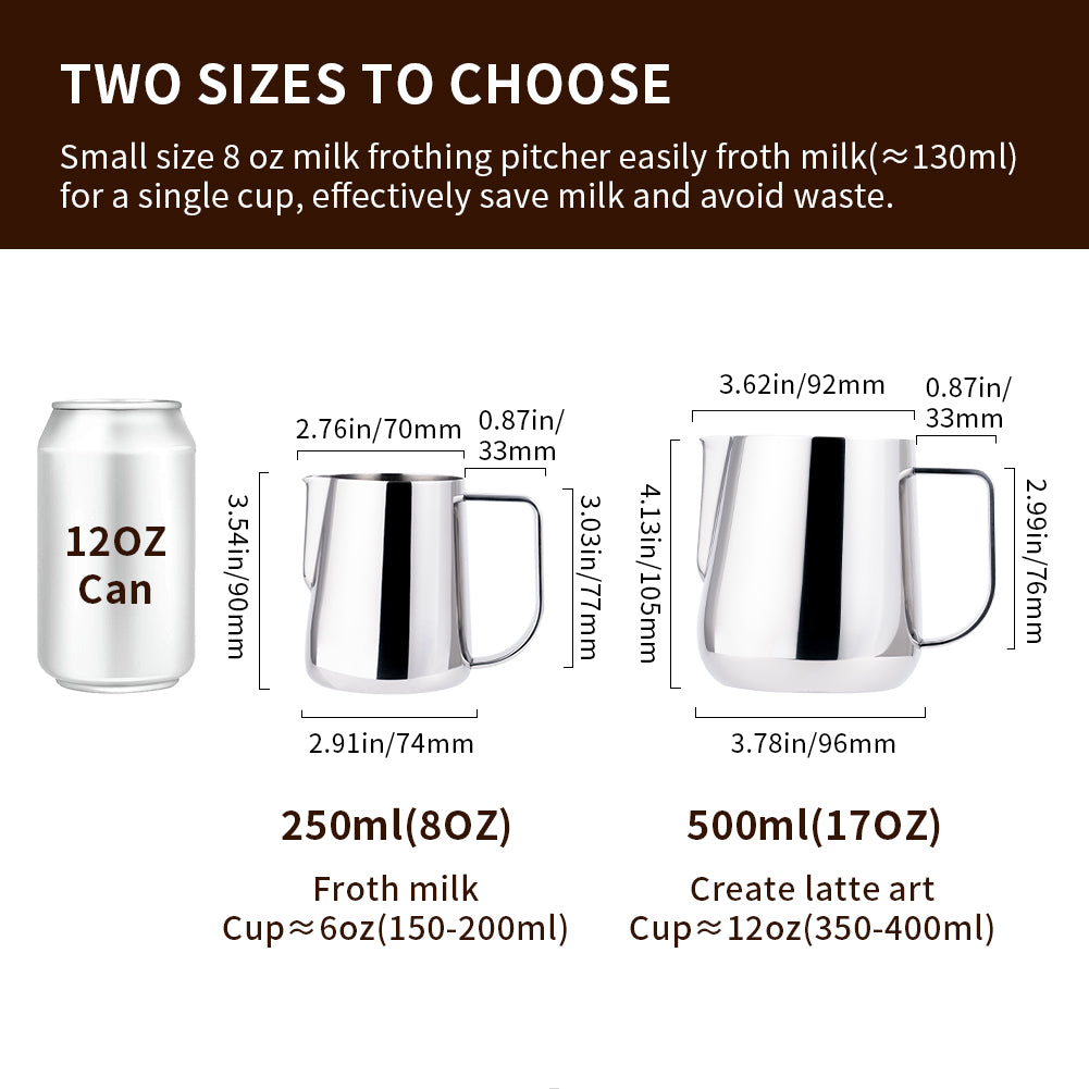 watchget Milk Frothing Pitcher 250ml/8oz Stainless Steel Espresso Steaming Pitcher Milk Coffee Cappuccino Latte Art Barista Steam Jug Espresso Frother Cup, Silver