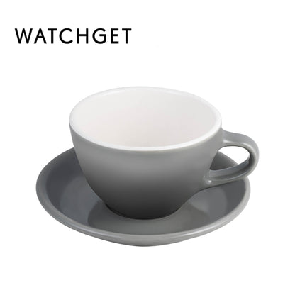 watchget Porcelain Latte Cup and Saucer - 9.5oz Ceramic Latte Art Mug for Cappuccino, Tea, Latte, Cafe Mocha