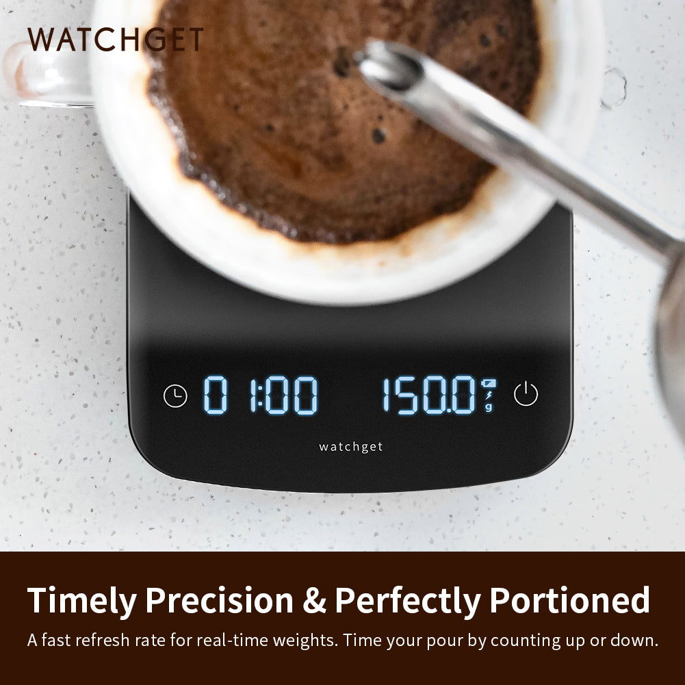 watchget Coffee Scale with Timer, 2200g/0.1g Accurate Espresso and Pour Over Coffee Digital Scale with Auto Timer, Portable Kitchen Scale, Black