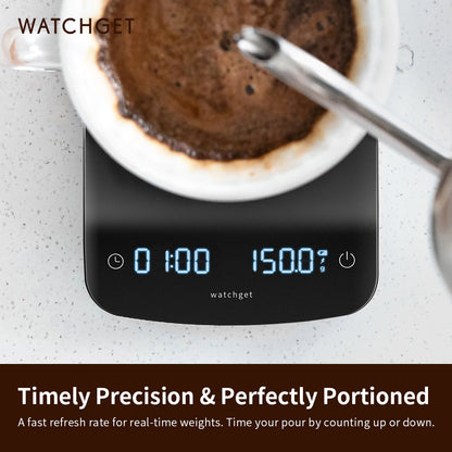 watchget Coffee Scale with Timer, 2200g/0.1g Accurate Espresso and Pour Over Coffee Digital Scale with Auto Timer, Portable Kitchen Scale, Black